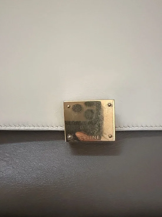 Celine Tricolor Leather Shoulder Bag - Cream, Gray & Mustard - Picture 5 of 8